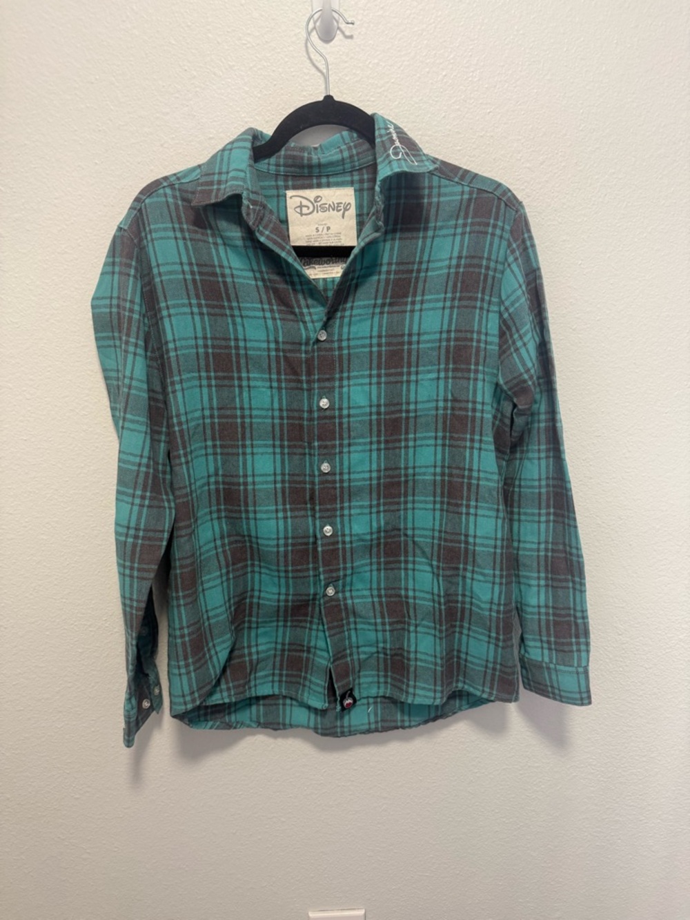 Disney Princess Jasmine Teal Plaid Button-Up Shirt Size Small